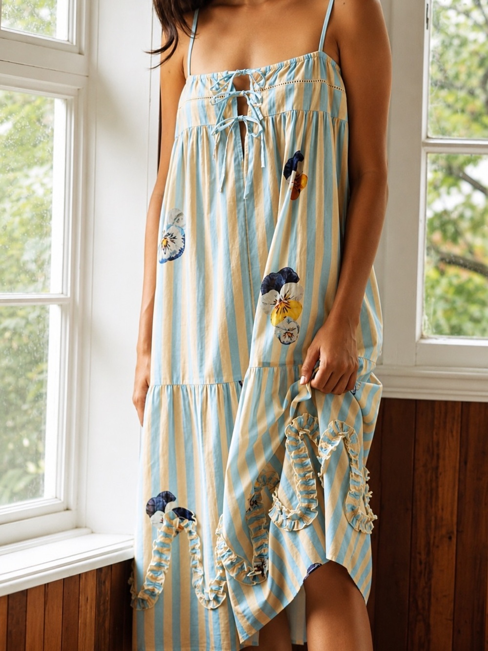 NWT Anthro Nay Bellamy x LyreBird  Artist Pansies Vintage Midi Night Sleep Dress